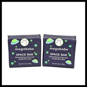 2 x Megababe Space Bar Detoxifying Charcoal Underarm Bar 1.3oz / 36g Travel sz